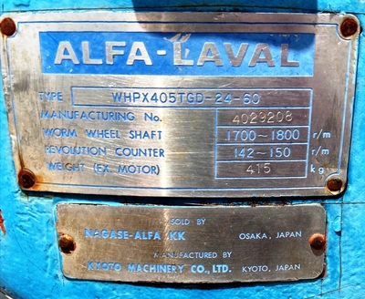 (2) Alfa-Laval WHPX 405 TGD-24-60 oil purifiers, SS.