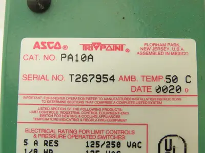 Asco KF11A1/PA10A Temperature Switch Assy W/Sensor Limit Control 120/250VAC