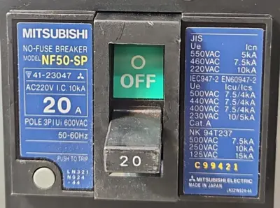 Mitsubishi NF50-SP 20A N-Fuse Breaker 3 Pole loc4C13