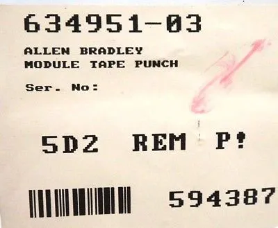 USED ALLEN BRADLEY 634951-03 MODULE TAPE PUNCH 63495103