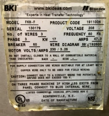 152-0194 BKI FKM Electric Pressure Fryer