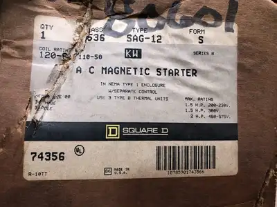 Square D SAG-12 NEMA Size 00 AC Magnetic Starter 1.5/2HP 200-230V 460-575V -NIB