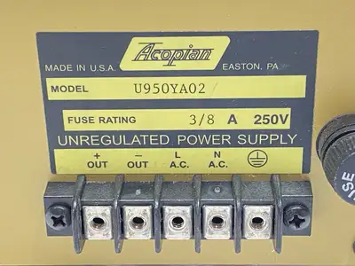 USED ACOPIAN UNREGULATED POWER SUPPLY 0-950V