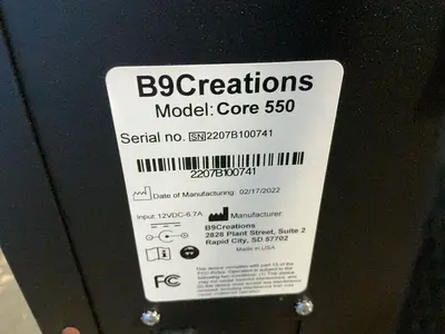 Used 2022 B9CREATIONS CORE 550 3D printer, DLP/Micro-SLA Ohio US | HGR 24 #1542139