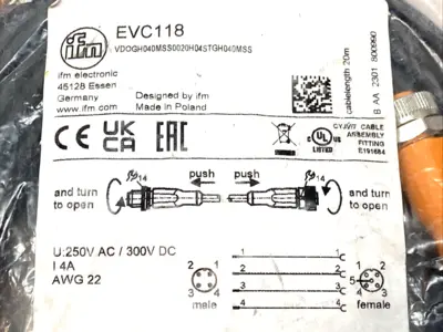 New | in-Stock IFM Connection Cable M12 Male to Female 20m VDOGH040MSS0020H04STGH040 Cable & Wire Michigan US | Maverick Industrial Sales #1392026
