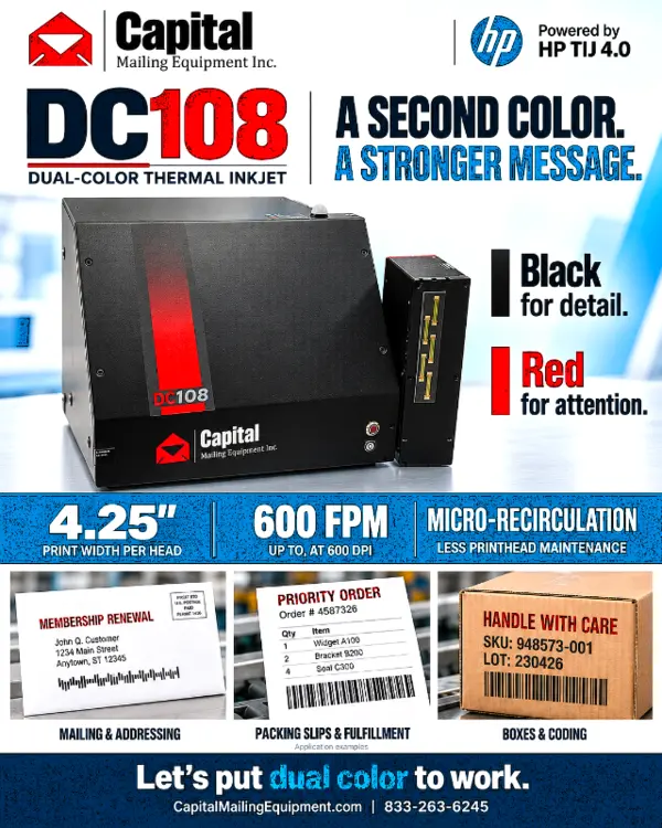New | in-Stock CAPITAL MAILING EQUIPMENT DC 108 Ink Jet Coders & Printers Michigan US | Capital Mailing Equipment #1494257