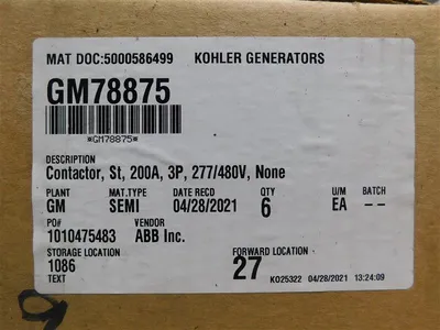 Kohler GM78875 Transfer Switch 200A 277V/480V 60Hz 3Ph