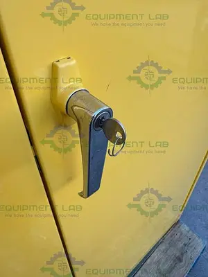 USED JUSTRITE 45 GALLON FLAMMABLE LIQUID STORAGE CABINET W/ SHELVES, KEY