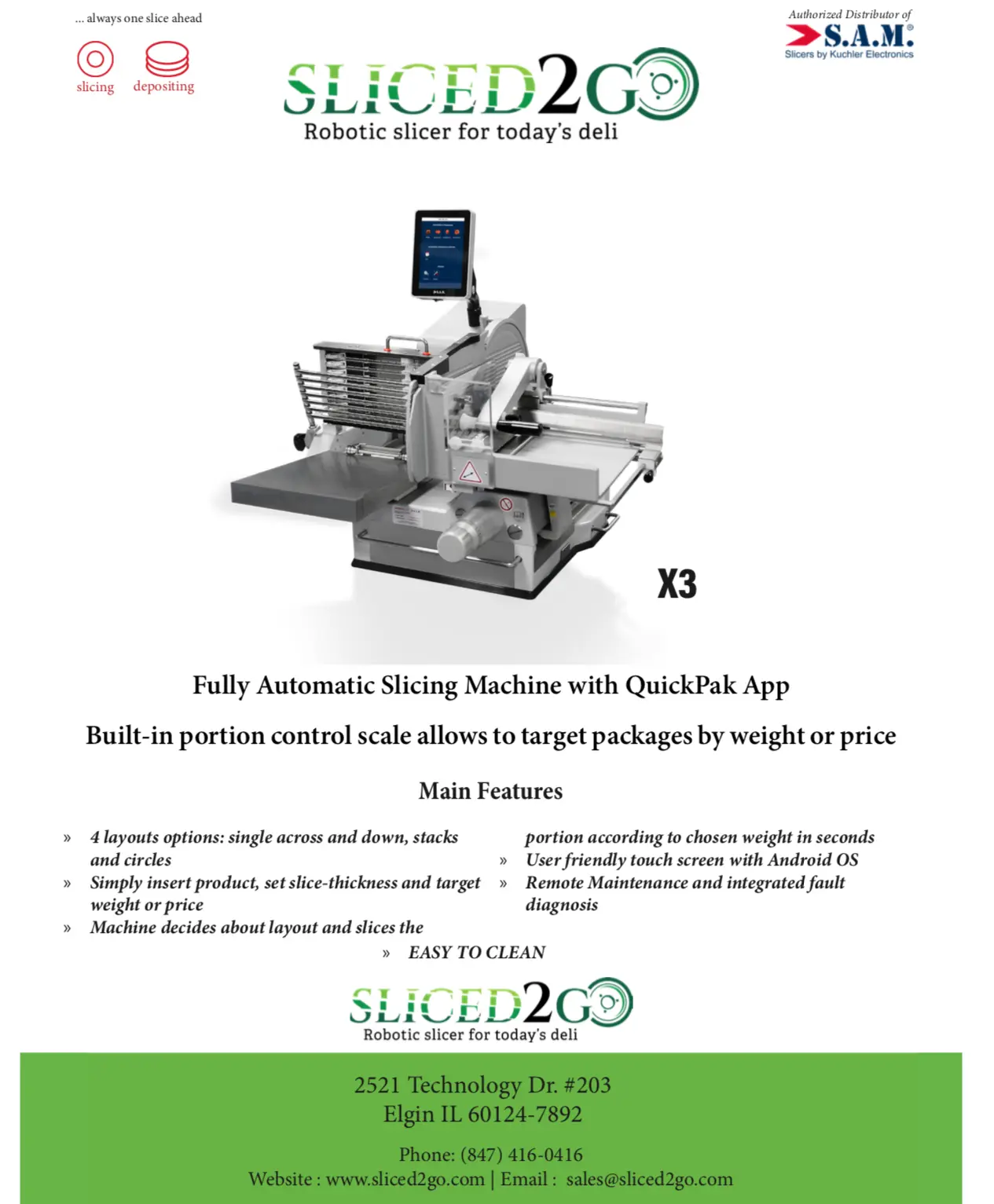 S.A.M. X3 Fully Automatic Slicing and Stacking Machine with QuickPak App