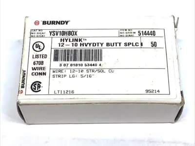 New | in-Stock BURNDY Hylink 12-10 Heavy Duty Electrical Butt Splice BOX OF 10 Electrical Fittings Michigan US | Maverick Industrial Sales #1507957