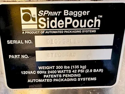USED AUTOMATED PACKAGING SYSTEMS 60" SPRINT SIDEPOUCH BAGGER/SEALER