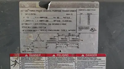 USED SQUARE D COMPANY 75 KVA TRANSFORMER