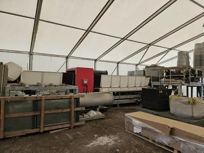USED HOSOKAWA TWO-STAGE PLASTIC SHREDDING AND GRANULATION SYSTEM