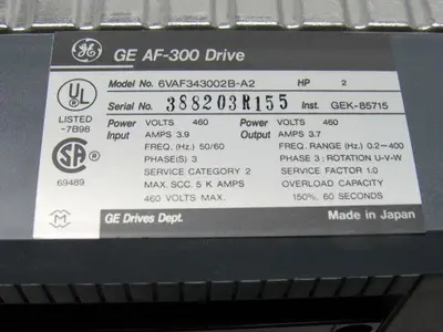 Ge Fuji 6VAF343002B-A2 AF-3001B 2hP AC Variable Frequency Drive 460V