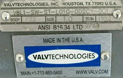 NEW VALVTECHNOLOGIES F22-1.0-L1002 BALL VALVE 1" V8L1-SW-ST-L010-002CY-001