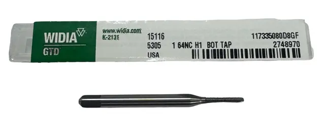 Widia 1-64 NC HSS Straight Flute Tap 2 Flute H1 Bottoming Tap USA