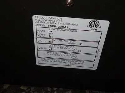 Used TPI CORPORATION F3F5130CA1L Heaters | HGR 24 #730681