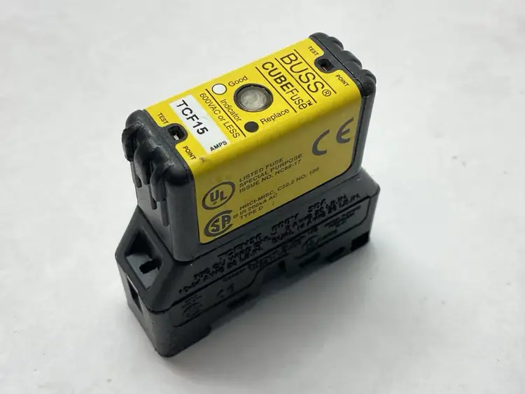 Used Cooper Bussmann Low-Peak CUBEFuse Time Delay Fuse 15A 600VAC w/ TCFH30 Base Fuses Michigan US | Maverick Industrial Sales #1401956