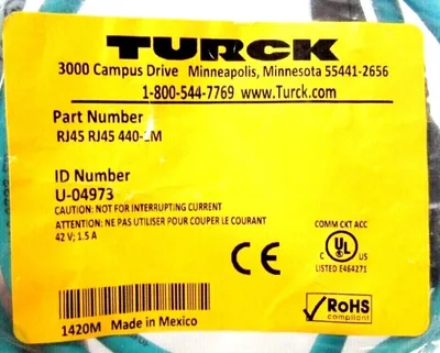 NEW TURCK RJ45 RJ45 440-1M CABLE U-04973 RJ45RJ454401M