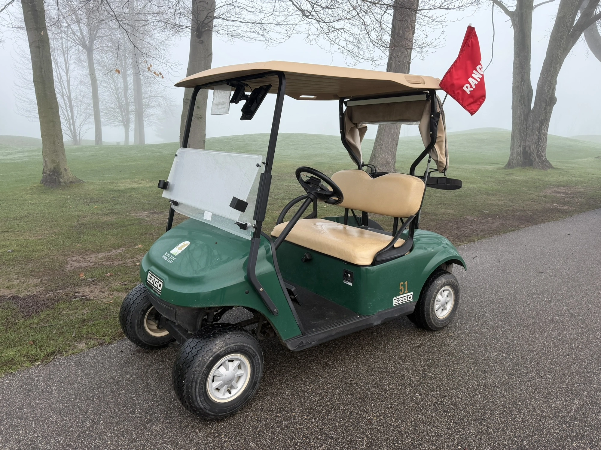 (1) 2017 E-Z-Go golf cart with a Kawasaki gas engine, model 625111G01, includes canopy, ball cover, ...