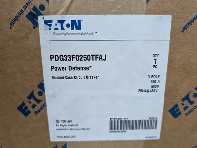 250A Eaton PDG33F0250TFAJ Power Defense Circuit Breaker 3 pole 600VAC New NIB