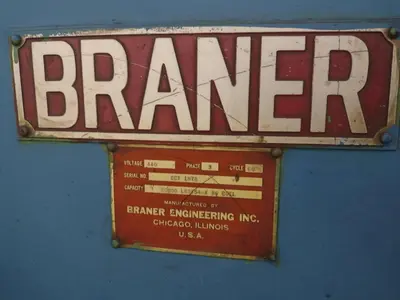 20,000 LBS X 54" X 36" BRANER HYDRAULIC COIL CAR UPENDER WITH POWER FEED CONVEYOR: YOBRO #25238
