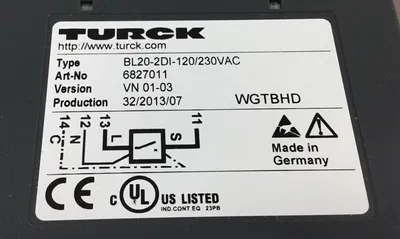TURCK BL20-2DI-120/230VAC Digital Electronic Input Module 3D-30