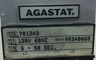AGASTAT 7012AD TIME DELAY RELAY 5-50 SEC. 120V Coil 60Hz 4E-8
