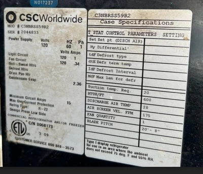 101-0092 CSC Worldwide 15’ Remote Refrigerated Bakery Case