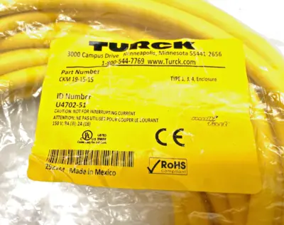 NEW TURCK MULTIFAST SINGLE ENDED CORDSET M23 19-PIN TO PIGTAIL