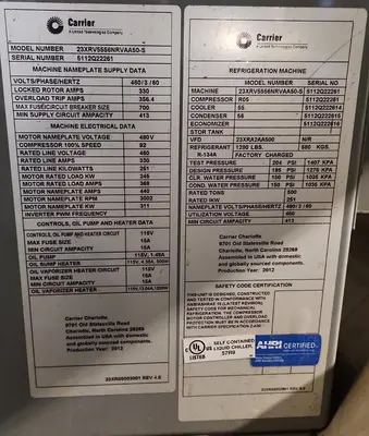 USED 2012 CARRIER 500 TON CHILLER