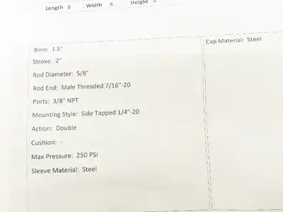 Aventics MS4-PP Pneumatic Air Cylinder 1.5" Bore 2" Stroke 250PSI