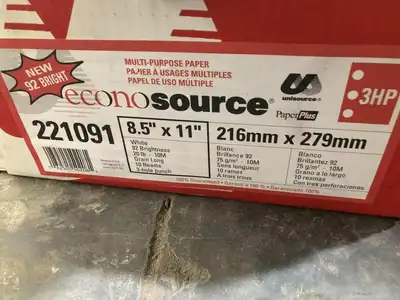 Econosource 8.5″ X 11″ 3-Hole Punched Multi-Purpose Letter Paper -NIB of 5000