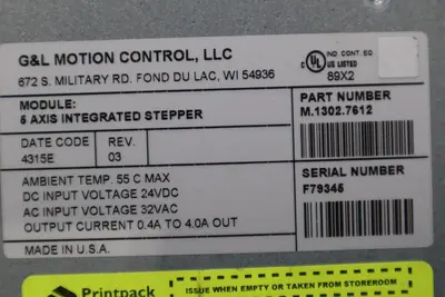 G & L MOTION CONTROL M.1302.7612 5-Axis Integrated Stepper 32Vac STOCK K-159-C