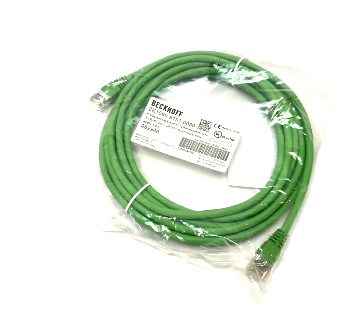 NEW BECKHOFF ETHERNET/ETHERCAT PATCH CABLE 2 X RJ45 5M LENGTH