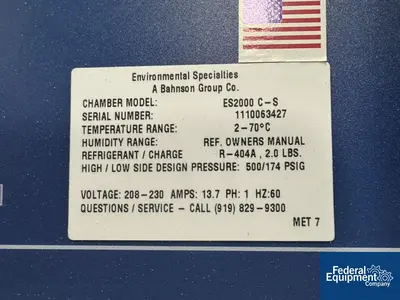 USED Environmental Specialties 33.8 Cu Ft Environmental Specialties Environmental Chamber, Model ES2000 CS
