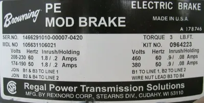 NEW BROWNING B06-G53973-N GEARMOTOR 3/4HP 31:1 105631106021 208-230/460V