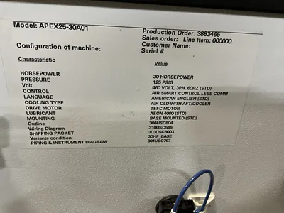 Used _UNKNOWN_ APEX25-30A01 Rotary Screw & Sliding Vane Air Compressors Ohio US | AW Machinery, LLC. #1515691
