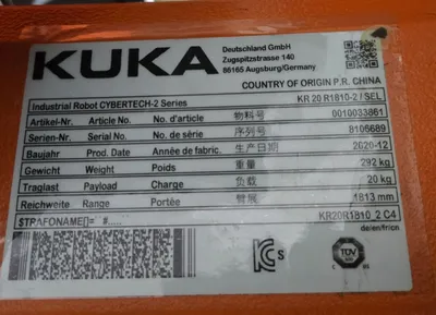 KUKA KR 20 R1810‑2/SEL CYBERTECH‑2 Robot w/ KR C4 Controller USED