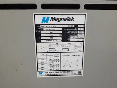 Used MAGNETEK 5H3-30CR-3C Transformers British Columbia CA | Lenmark #265680