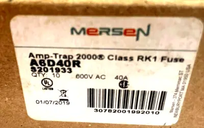 NEW MERSEN A6D40R CLASS RK1 FUSES 40AMP 600V LOT OF 10
