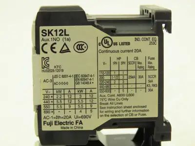 Fuji SK12L Motor Starter Contactor 5.5kW 600V TK12W & Thermal Overload .95-1.45A