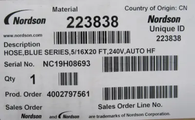NEW NORDSON 223838 HOT MELT HOSE BLUE SERIES 5/16"x20' 240V 4002797561