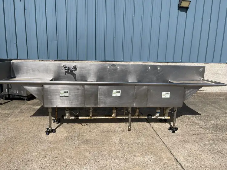 Used Duparquet Used 156" Duparquet 3 Compartment Commercial Sink with Twist Drains - SS10 Sinks Illinois US | Falcon Restaurant Supply #1376181