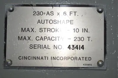 USED CINCINNATI 230ASX6FT