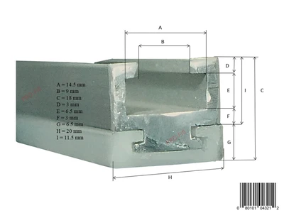 Aluminum Guide Rail of Conveyor (20mm x 18mm)