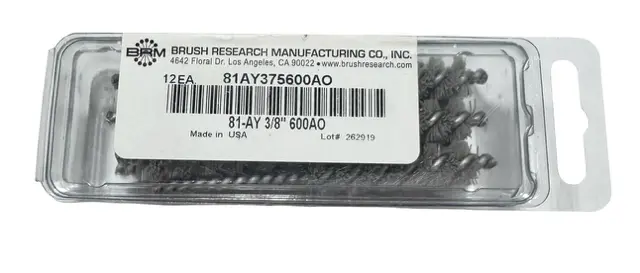 BRM 3/8" Miniature Brush 600 Grit Aluminum Oxide Cross Hole Deburring 12 Pack