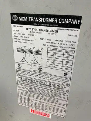 USED MGM TRANSFORMER CO HT45A3K2D16