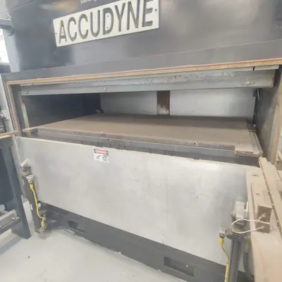 200 Ton, Accudyne, 36" x 72" hydraulic vacuum press, 750° heated plattens