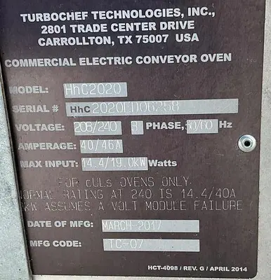USED TURBOCHEF HHC2020